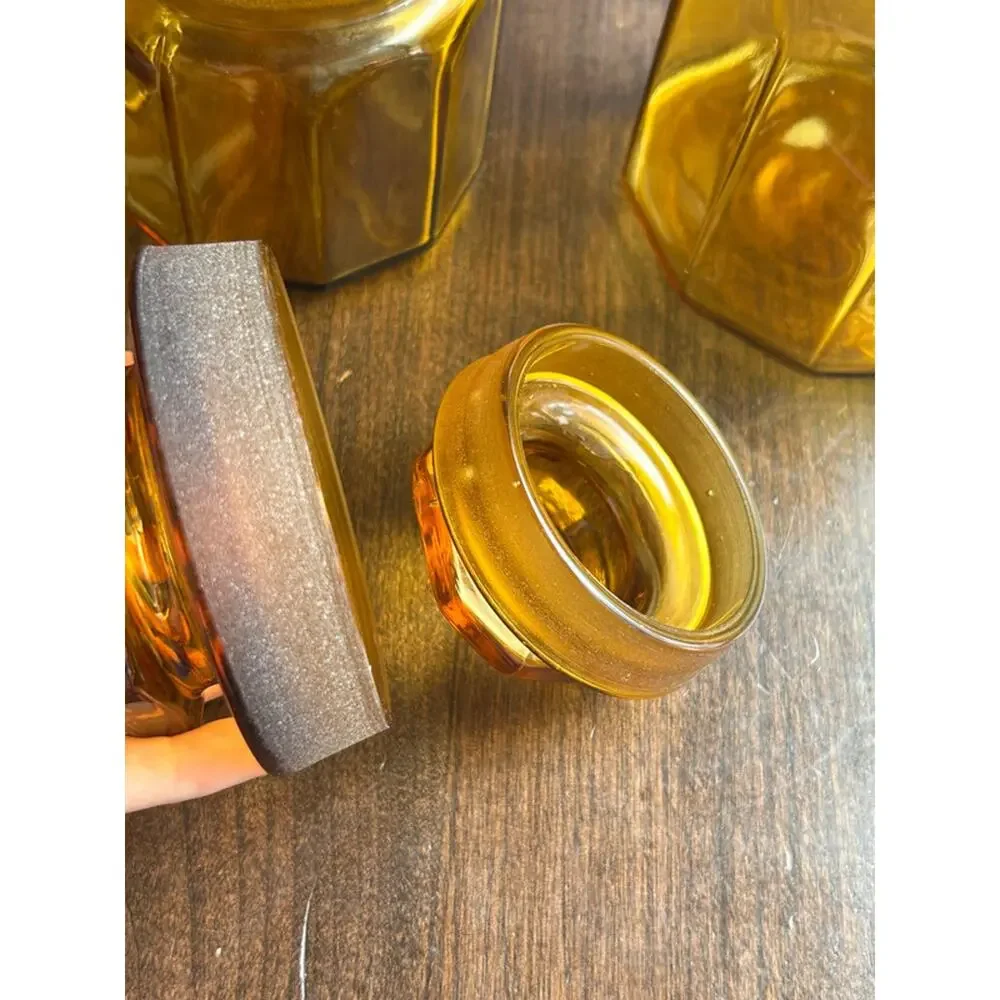 LE Smith Amber glass canisters jars 6 & 8 inch